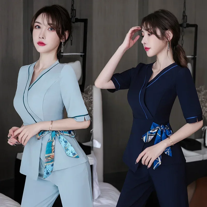 

Spa Uniforms Women Workwear Beauty Clothing Beautician Scrubs Work Clothes Beauty Salon Tattoo Artist Uniform 2pcs Set Wholesale