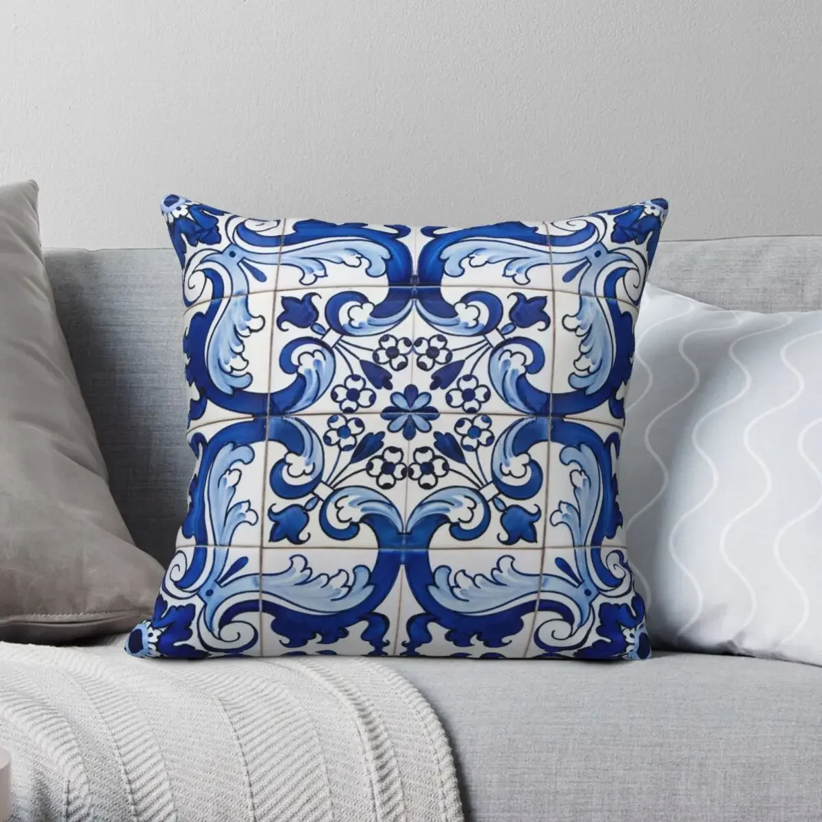 Antique Classic Lisbon Blue Azulejo Tile Pillowcase Polyester Linen Velvet Zip Decor Throw Pillow Case Car Cushion Cover