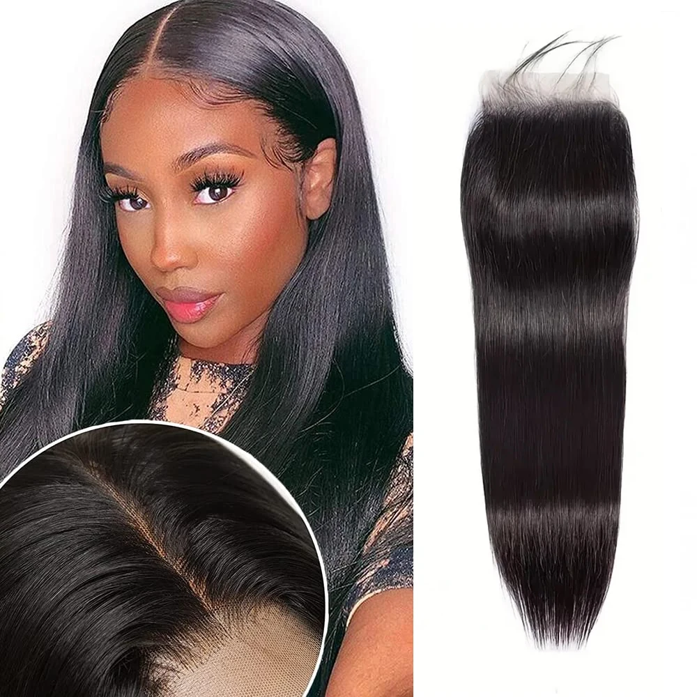 Straight Lace Closure 4x4 13x4 Transparent Swiss Lace Closure Frontal Pure-Hand Tied Human Hair Lace Closure 10-22 inches