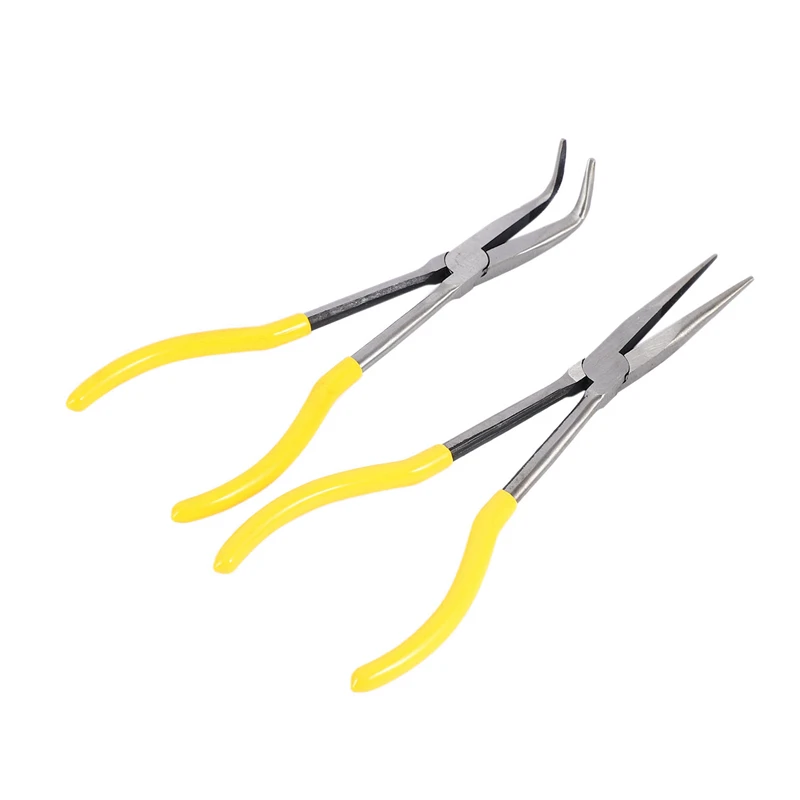 NEW-4Pcs 11 Inch Extra Long Nose Pliers Set Straight Bent Tip Mechanic Equipment Hand Tools