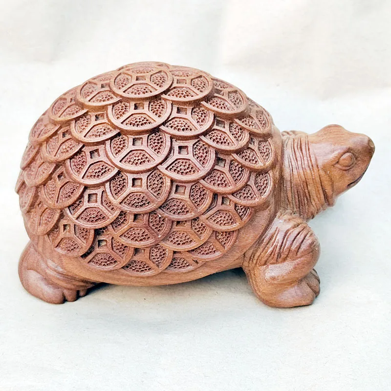 YZ344 - 12 x 8 x 7 CM Green Sandalwood Carved Figurine - Wealthy Turtle