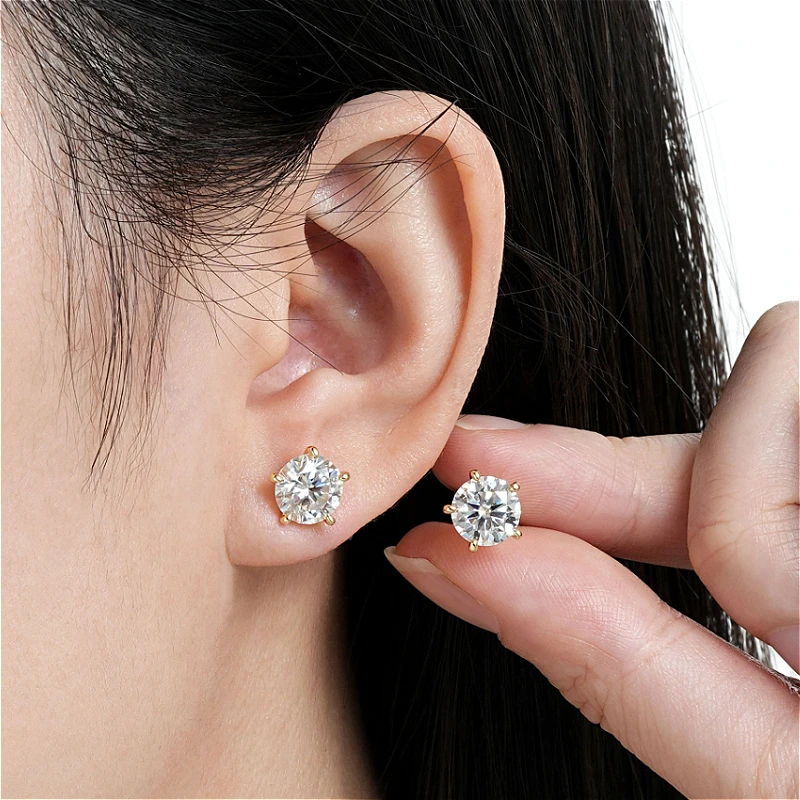 Unisex 925 Silber Moissanit Ohrstecker – Stilvolles & Minimalistisches Fünf-Krappen-Design (Erhältlich in 0,5ct X 2 oder 1ct X 2) – Detail 4