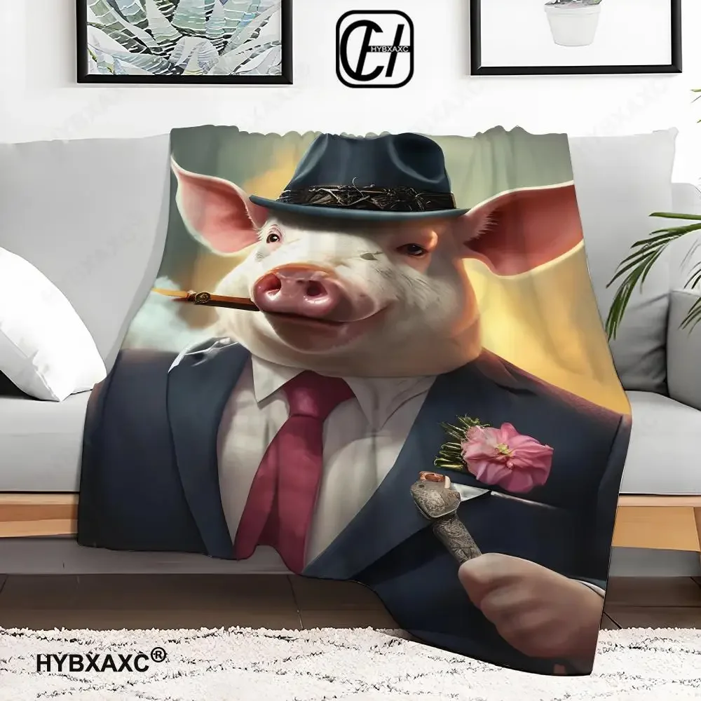 

Overbearing Pig Boss Throw Blanket Aesthetic Art Flannel Portable Home Travel Camping Sofa Picnic Thickening Blanket
