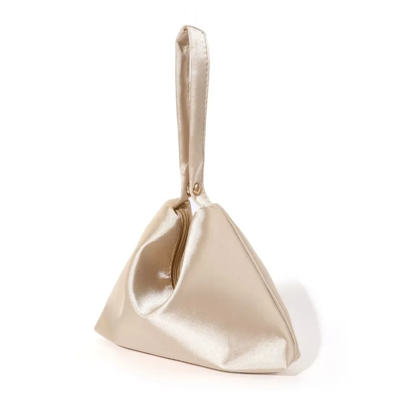 1PCS Handbag Polyester Fiber Material Handbag Smooth Shiny Polyester Fiber Handbag Short Handle Design Unique Triangle Shape