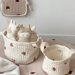 Cute Bear Embroidery Diaper Bag Nappy Organizer Cotton Mommy Bag Newborn Baby Kids Storage Bags Basket for Laundry Clothes Toys