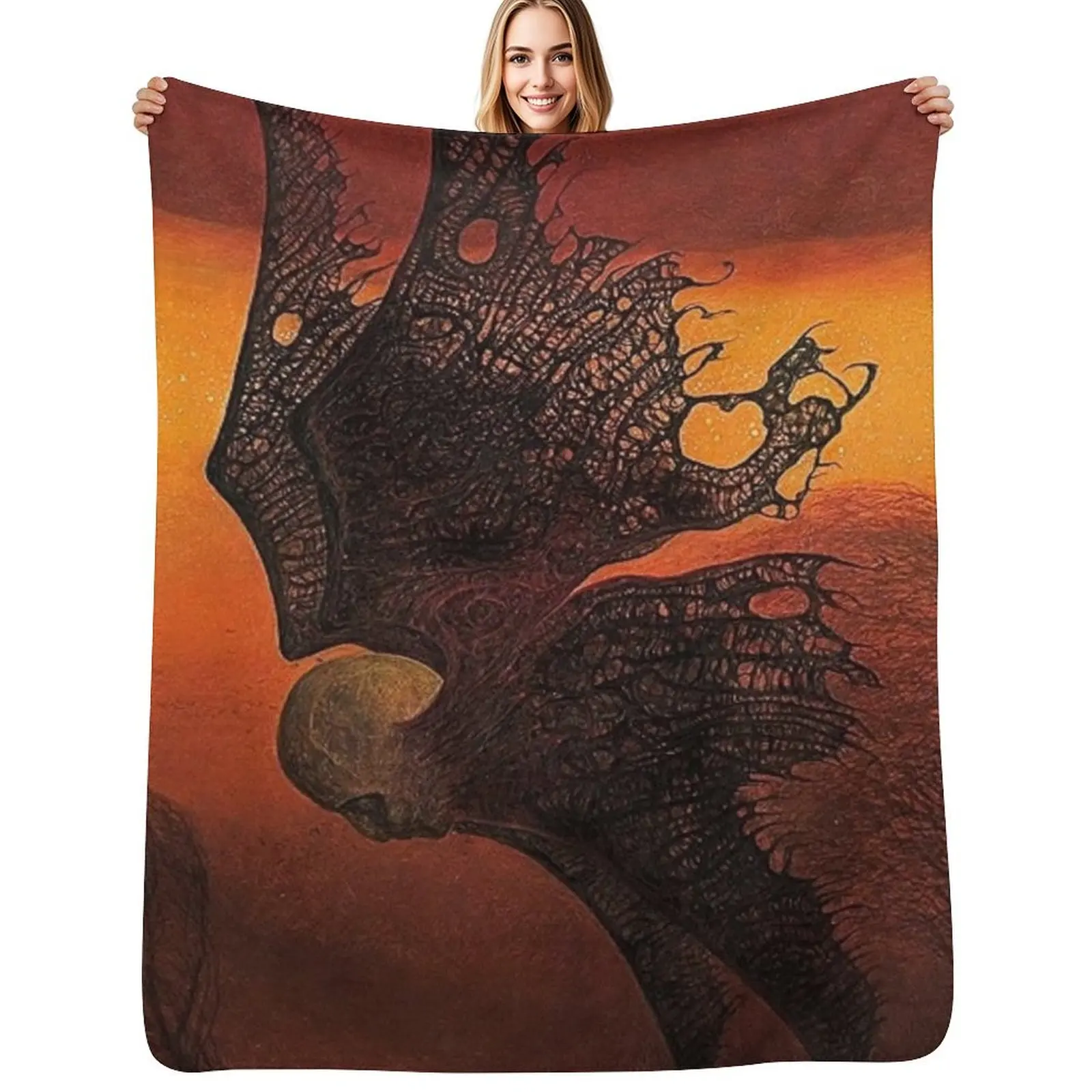 Untitled (Ghost), by Zdzis?aw Beksi??ski Throw Blanket Cute Hair Plaid on the sofa Large Luxury Designer Summer Blankets