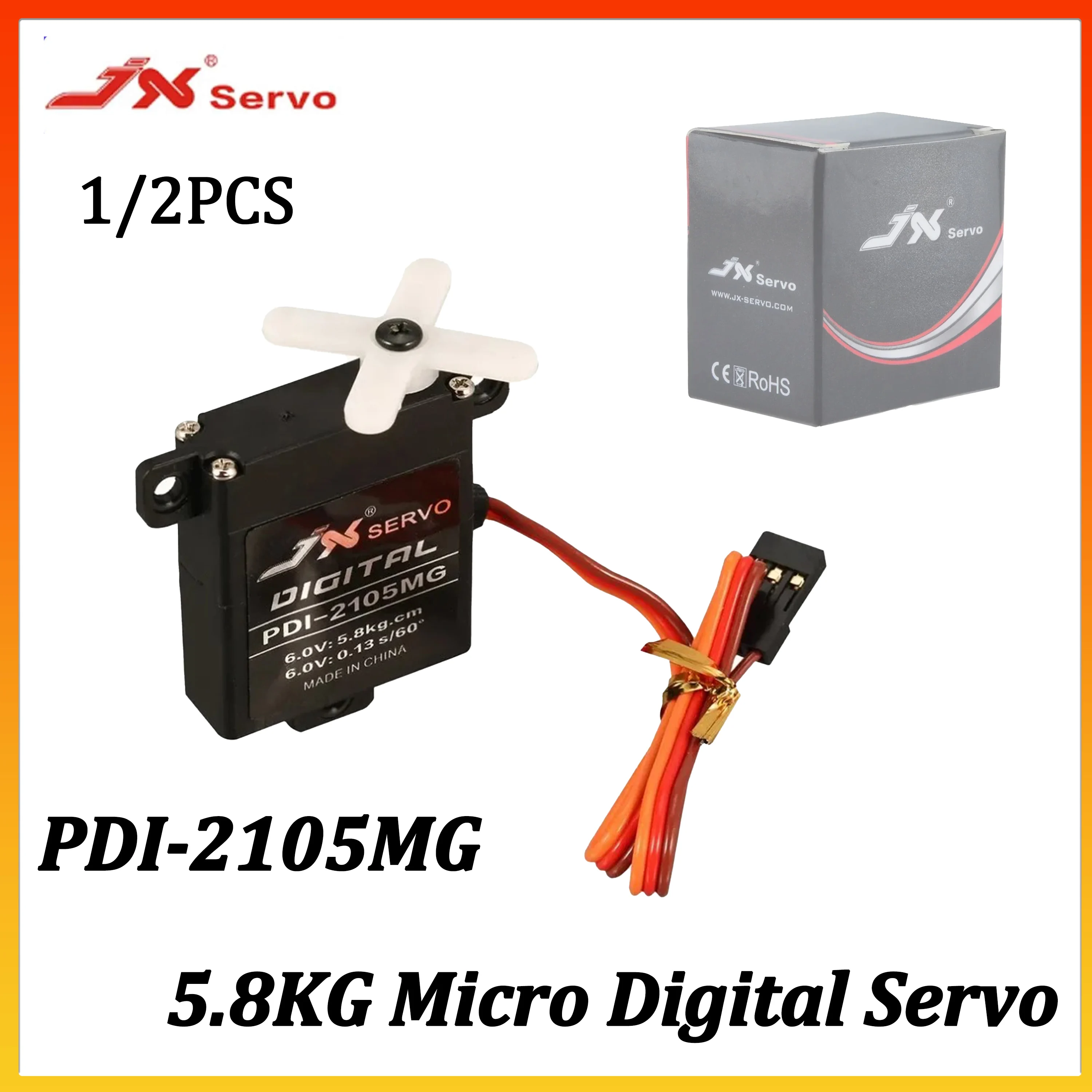 

JX PDI-2105MG 5.8KG Micro Digital Servo Metal Gear Core Motor for RC Airplane Fixed-wing Racing Drone Helicopter Multicopter DIY