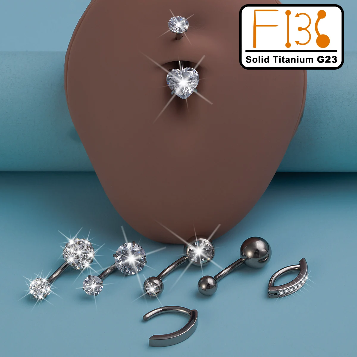 F136 Solid Titanium G23 Belly Button Ring with Heart