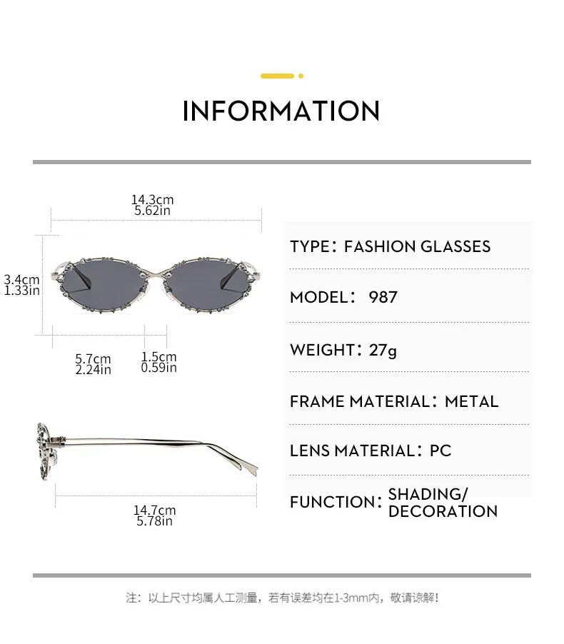 Neue Luxus-Diamant-Sonnenbrille für Damen und Herren, Ovale Strass-Sonnenbrille, Trendige Personalisierte Metallrahmen-Fahrbrille – Detail 11