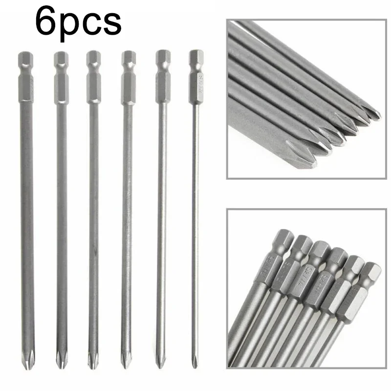 

6pcs 150mm Ultra Long Cross Head Screwdriver Bits Set Magnetic Cross Head 1/4in Hex Shank For Electric Screwdriver Drill Bits