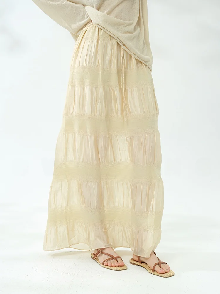 

Романтичная роскошная юбка из шелка с эффектом текстуры, женская длинная юбка с эластичной талией, осенняя новинка, удобная для повседневной носки