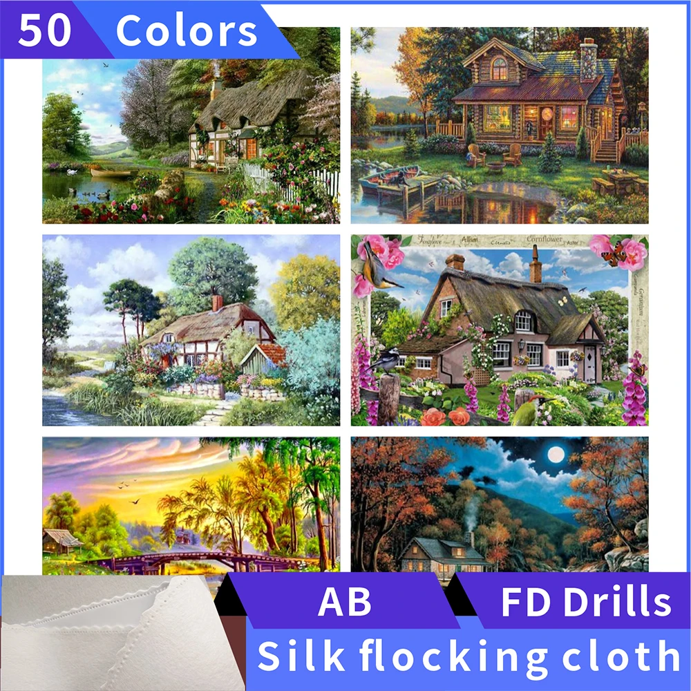 

50 Colors 5D Diamond Painting Bookstore Silk Cloth Square Diamond Embroidery Rhinestone Diamond Mosaic Painting Cross Stitch