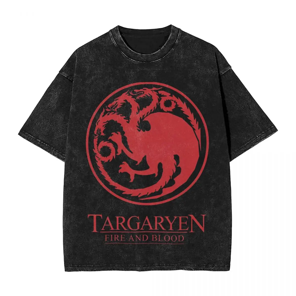 Casa Targaryen fuego y sangre GOT camiseta lavada ropa de calle Hip Hop Vintage camiseta camisetas hombres mujeres manga corta de gran tamaño