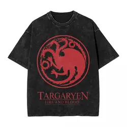 House Targaryen Fire And Blood GOT Washed T Shirt Streetwear Hip Hop Vintage T-Shirt Tees Tops Men Women Short Sleeve Oversize