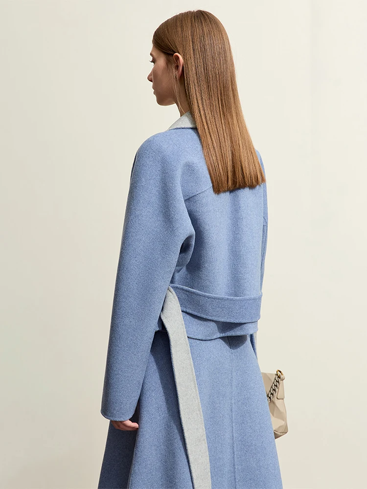 AMII Skirt For Women 2025 Winter New Lapel Collar Raglan Sleeve Wool With Belt Coat Solid Mid-Calf Lady Skirt Separate 12344111