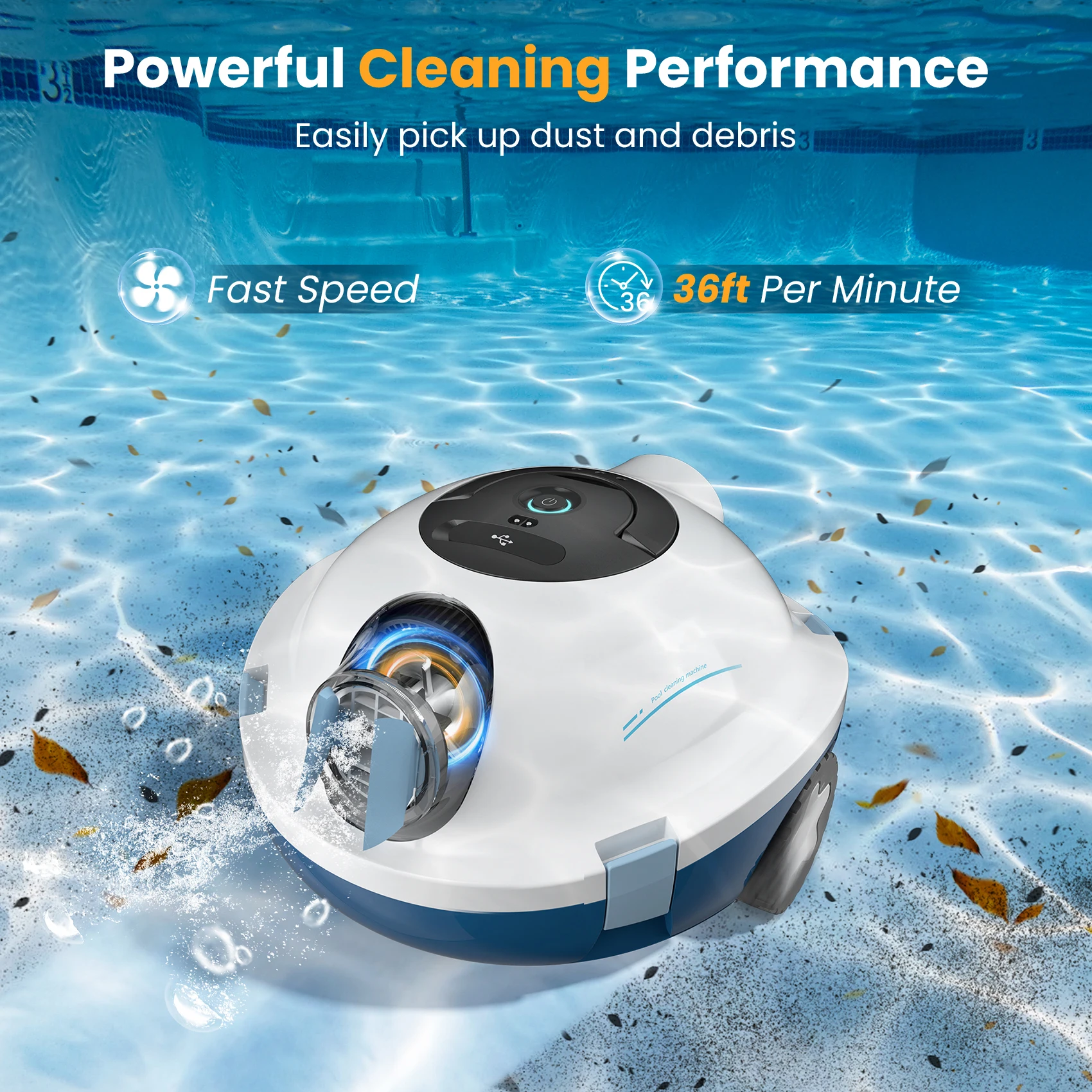 Y10 Cordless Robotic Pool Vacuum Cleaner, 90 Mins Runtime, Self-Parking, Ideal for Above/In-Ground Pool About 65 Ft/1100 Sq.Ft