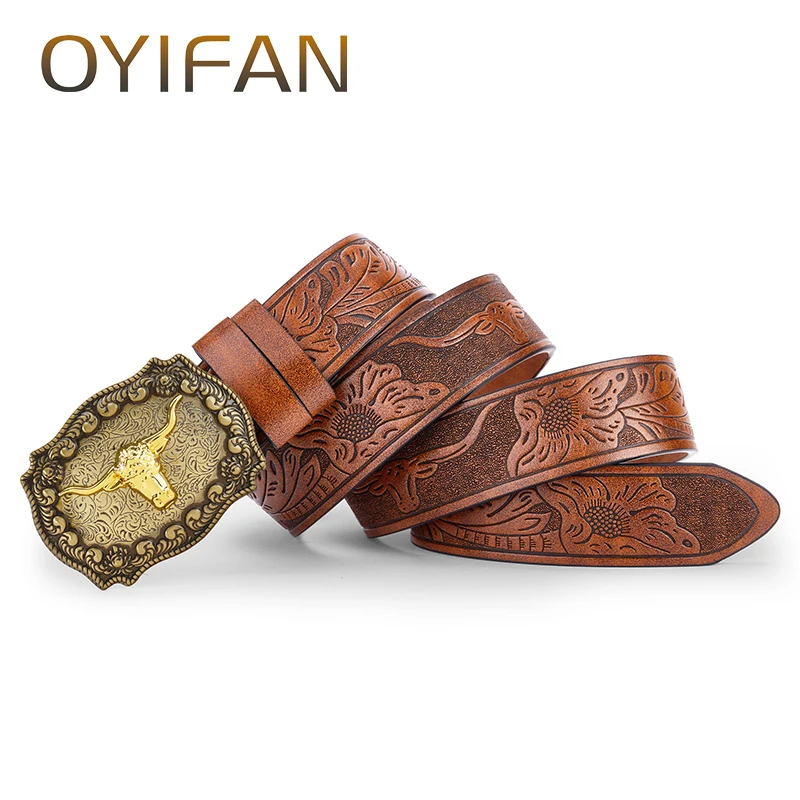 OYIFAN-Cinturón de vaquero tallado para hombre y mujer, cinturón Unisex con hebilla de Pin, 110-130cm