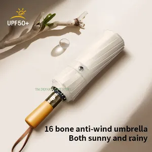 Regenschirm des winddichten Holzgriffs, vollautomatisch, groß, 3 Falten, Doppelrippen, Anti-UV, Reisen, Regen, Männer, Frauen, 32 Knochen 9 Hauptverkäufe hölzerne Holzwache - №8