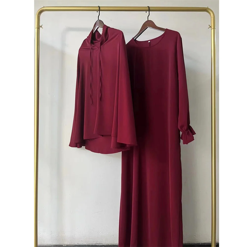 Muslim Women Dress 2 Piece Set Abayas and Hijab Morocco Caftan 2024 New Eid Dubai Arabic Robe Vestido Feminino Elegante Social