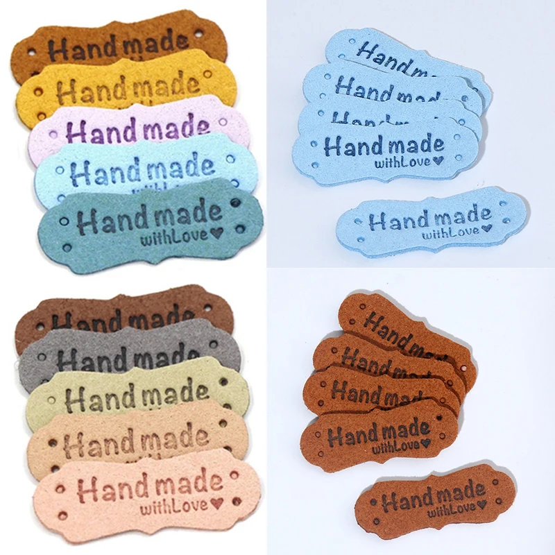 10pcs Handmade Labels Pu Leather Tags Colorful Love Hearts Embossed Embellishment Tags Labels For Hats Bags Shoes Craft Knitting