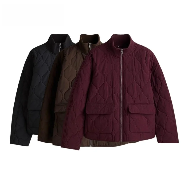 

Осенняя новая женская одежда с высоким воротником и длинным светом, повседневная негабаритная куртка из тонкого хлопка, верхняя одежда прямого кроя, застежка-молния, S...