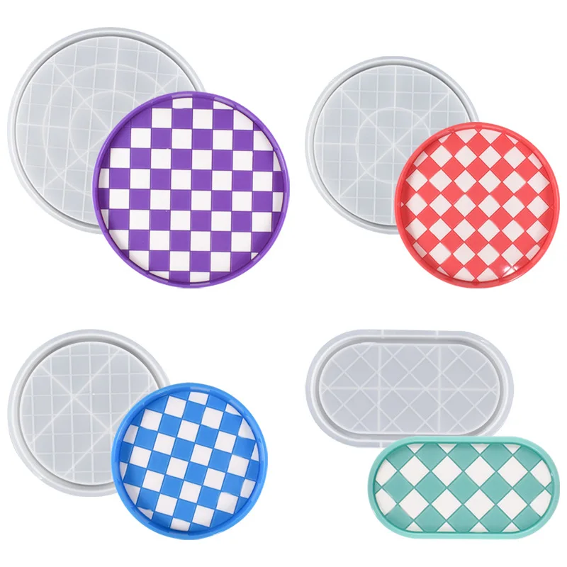 Epoxy Resin Mold Storage  Tray Checkered Chessboard Large, Medium and Small Oval  Silicone