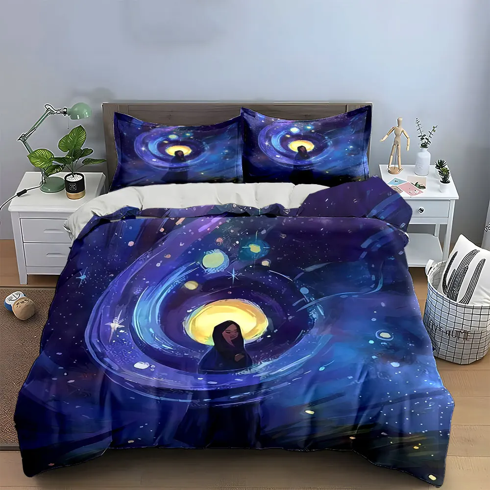 

Fantasy Night Sky Decoration Set Bedding Set with 1 Duvet Cover 2 Pillowcases Single Double King Queen, Gift