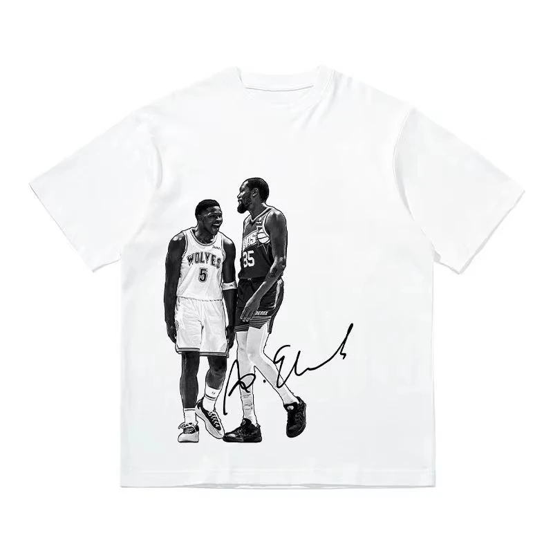 Men Loose Fit Pattern‑Print Short Sleeve T‑Shirt, Breathable Fabric, Basketball Inspired Graphic Casual Summer Streetwear Top