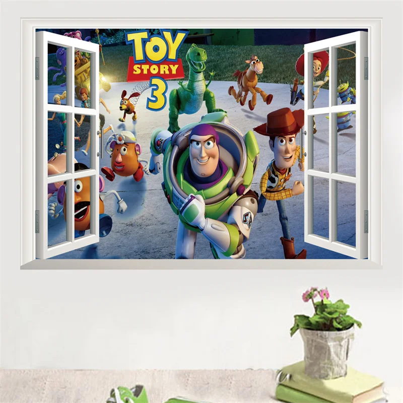 3D Broken Wall ToyStory Sherif Woody Wall Stickers For Kids Rooms Living Room Bedroom Kindergarten Wall Decoration Movie Poster