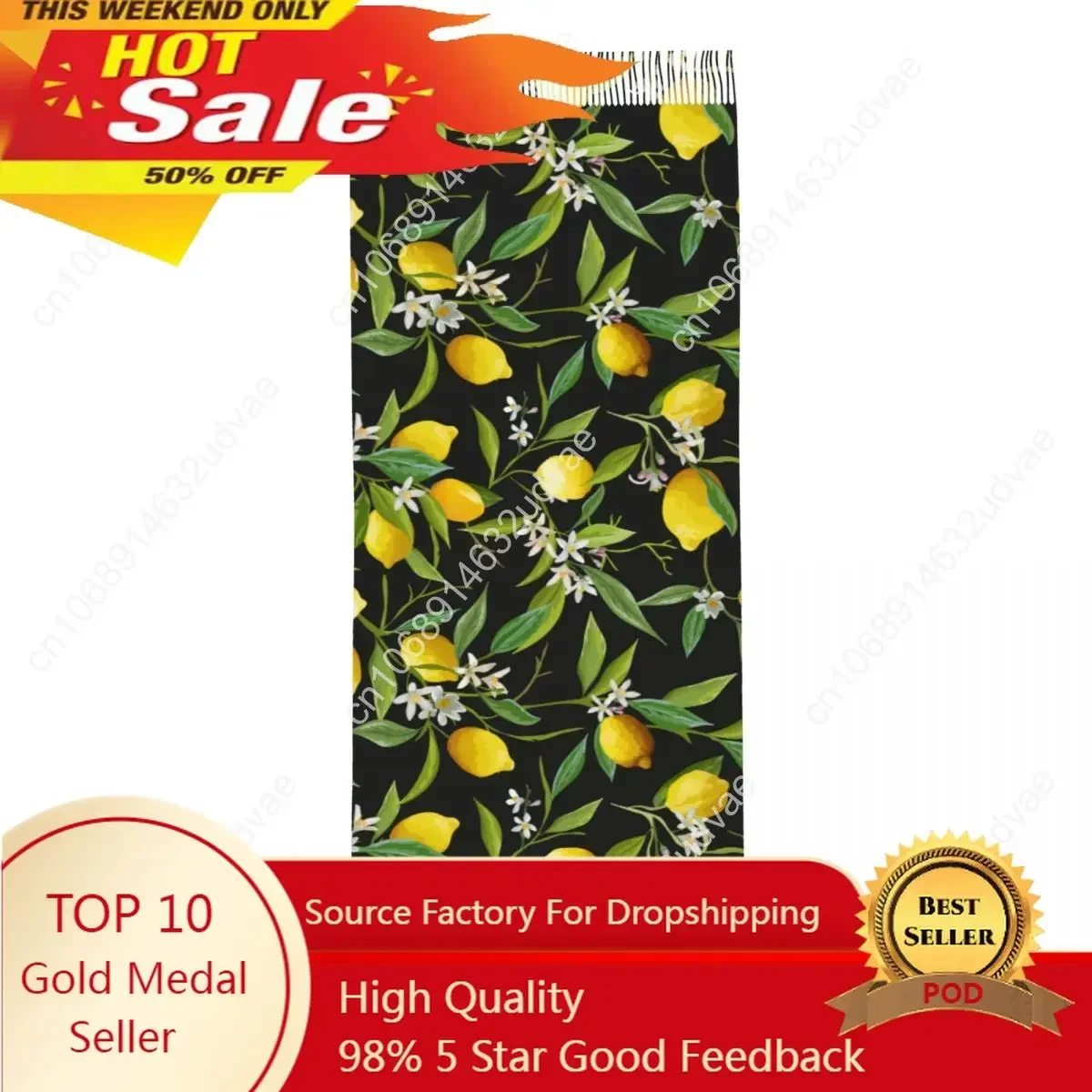 Winter Scarf Women Thin Warm Shawl Wrap Lemon Fruits Floral And Leaf Tassel Lady Blanket Echarpe Bufanda Hijab
