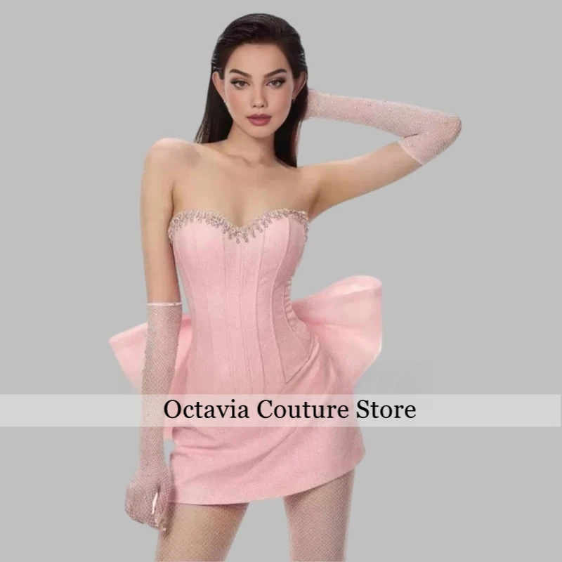 

Customized Pink Mermaid vestidos graduación Mini Cocktail Dresses Women With Bow Birthday Gowns Homecoming Dresses For Teens
