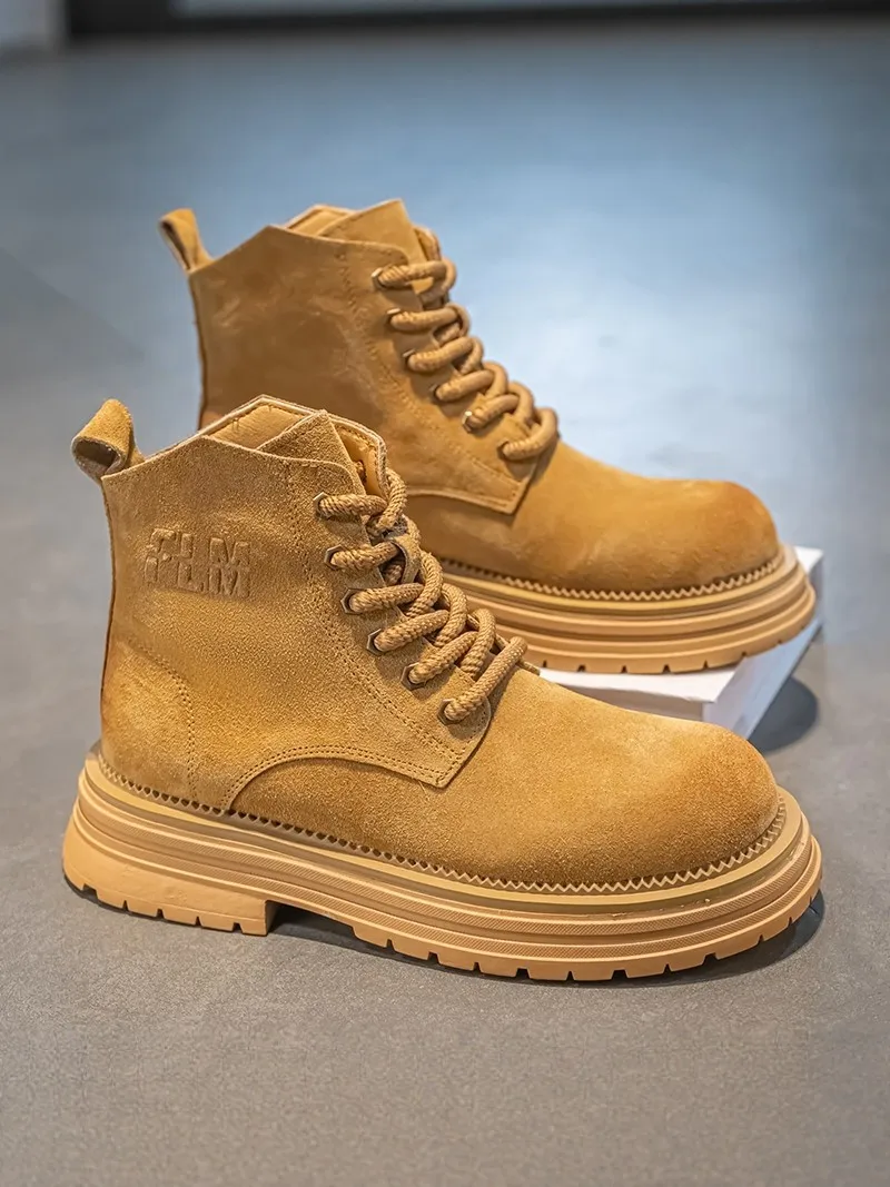 Men's  Boots 2026 New Winter Fashion Thick Bottom High Top Yellow Boots American Retro Work Boots Comfortable All-Match