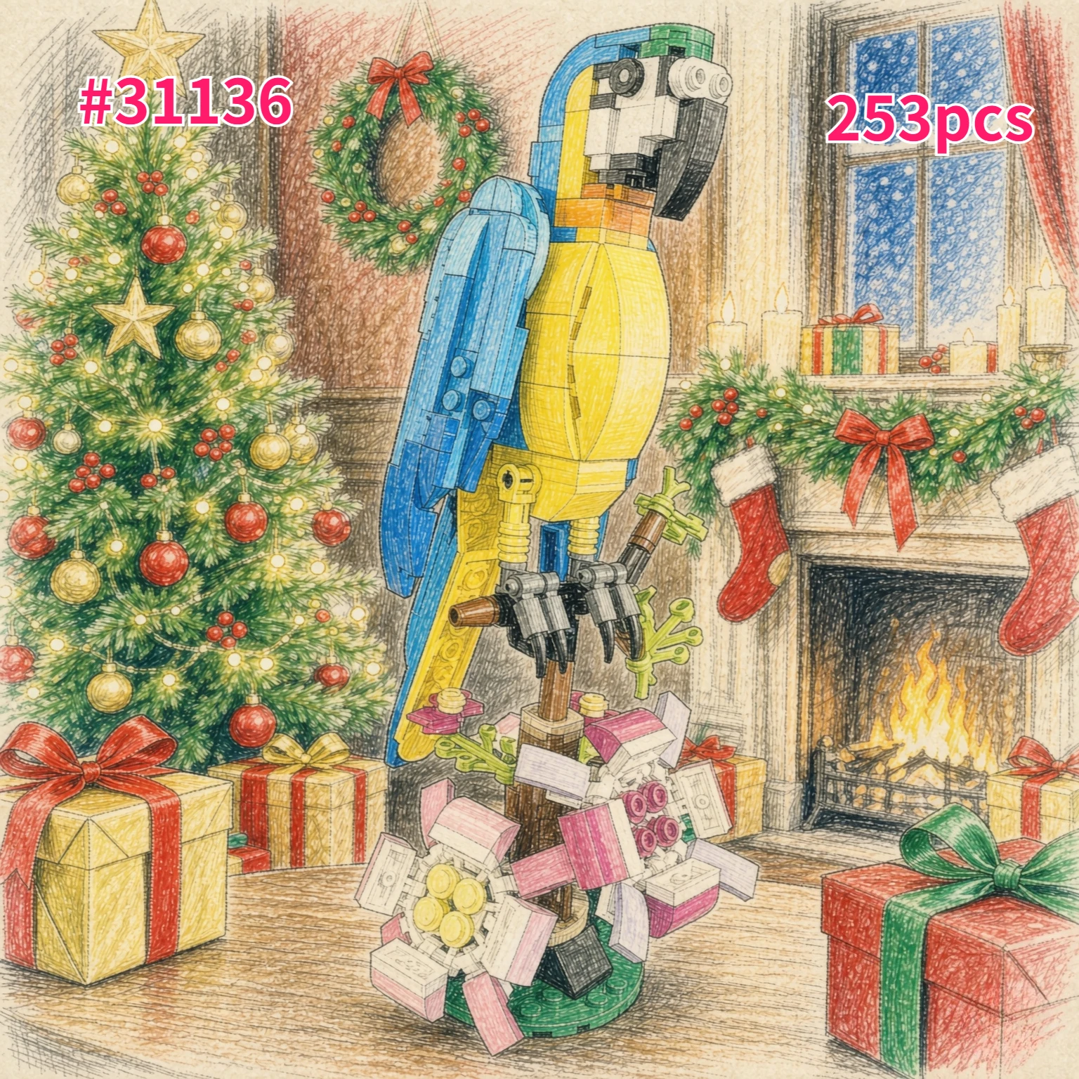 3 in 1 Parrot Building Toy Set, Transforms To 3 Different Animal Figures - From Colorful Parrot, To Swimming Fish, To Cute Frog