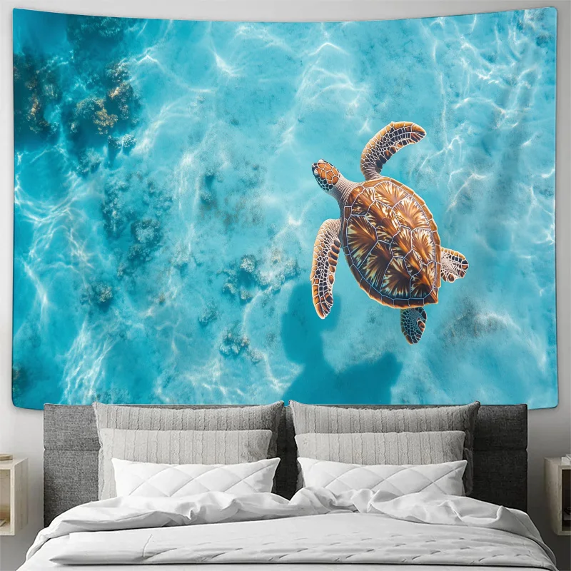 Vibrant Sea Turtle Underwater Life Tropical Ocean Wall Hanging Tapestry Home Decor Art Print