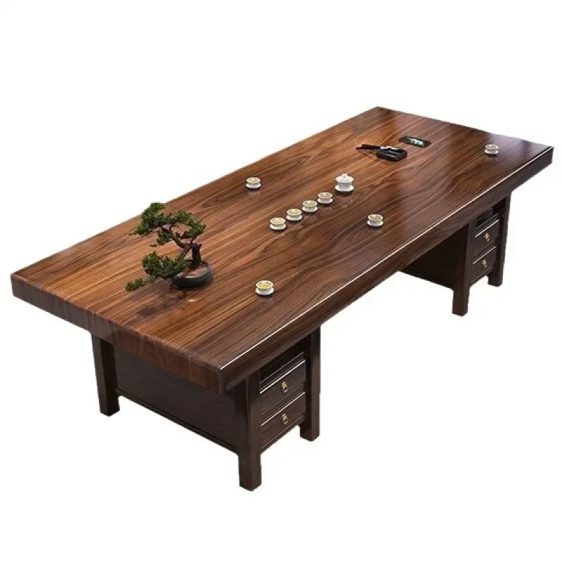 High-end solid wood large board tea table and chair combination, a complete set of new Chinese coffee table tea set office home