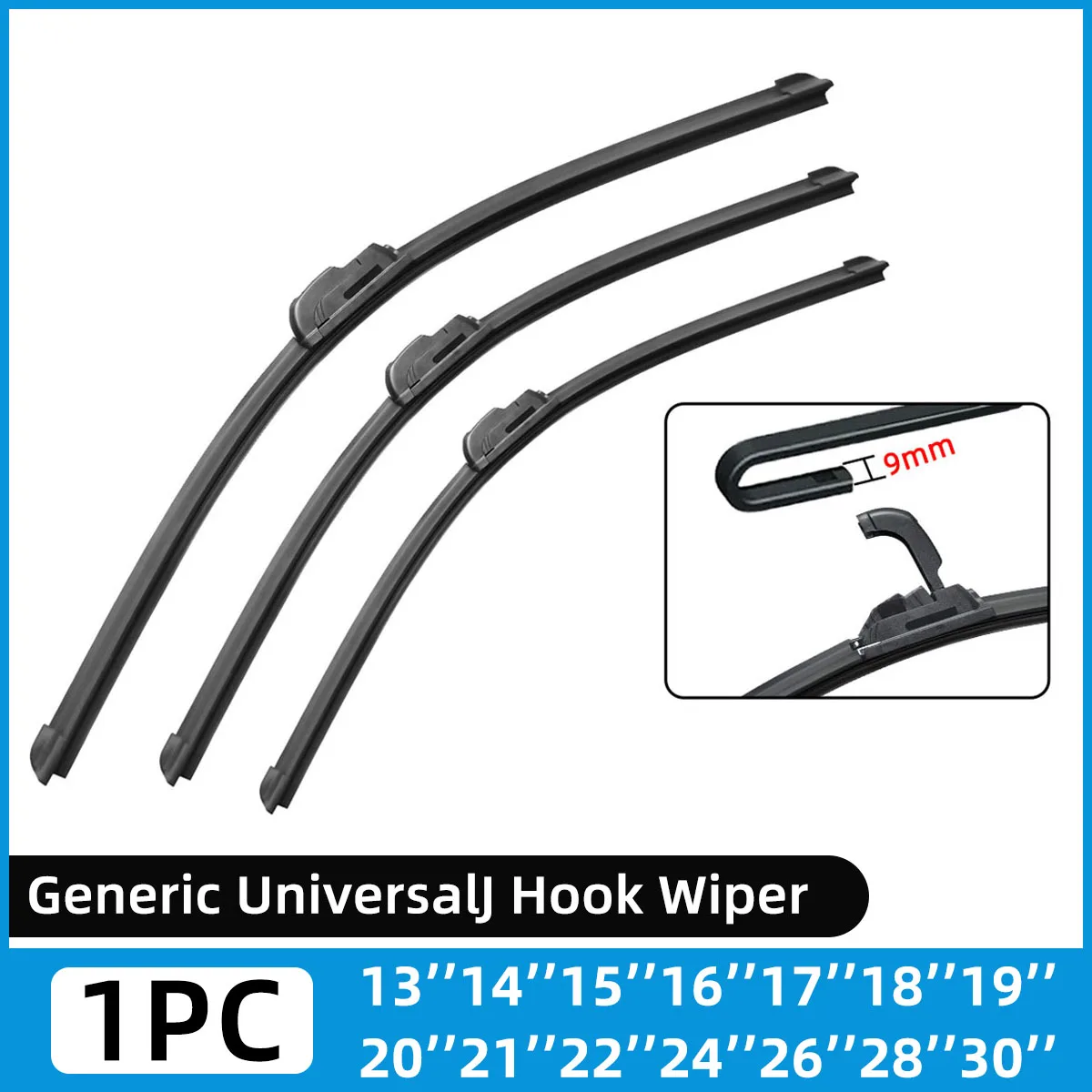Car Wiper Universal J-Type Hook 13''-30'' Wiper Natural Rubber All-Weather High-Definition Silent Stable And Durable Car Rain