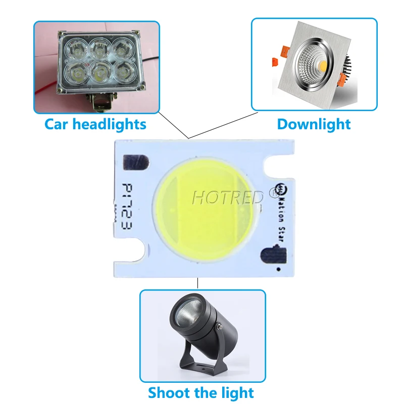 10pcs 6W 9W 12W COB LED Chip 23x17.5mm 350mA Lamp Light Source Bulb Cool White 6500K DC18-20V 27-30V 36-38V 120LM/W for DIY Lamp