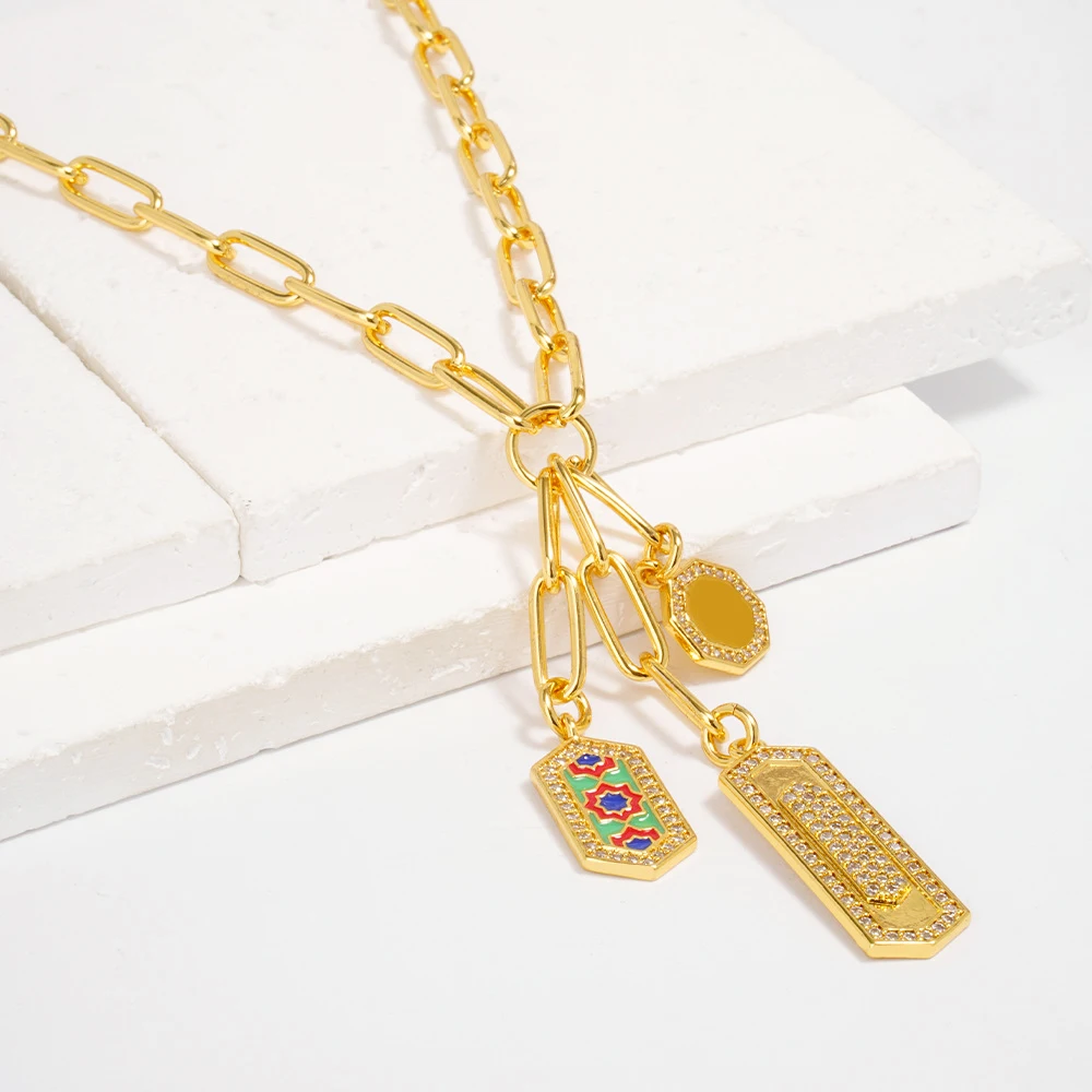 

African Necklace Colorful Pendant Jewelry Dubai Chain Jewelry Zircon Necklace Gold Color Necklace Women Fashion Party Design