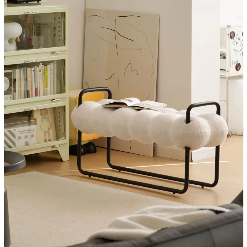 Lower left Nordic cream wind entrance shoe change stool light luxury home designer long stool small apartment cloud stool