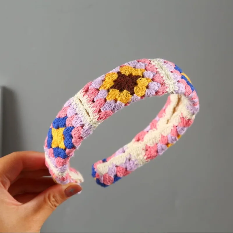 

2026 New Vacation Style Knitted Headband Flower Hollow Women'S French Headband Hair Accessory High-End Embroidery Flower