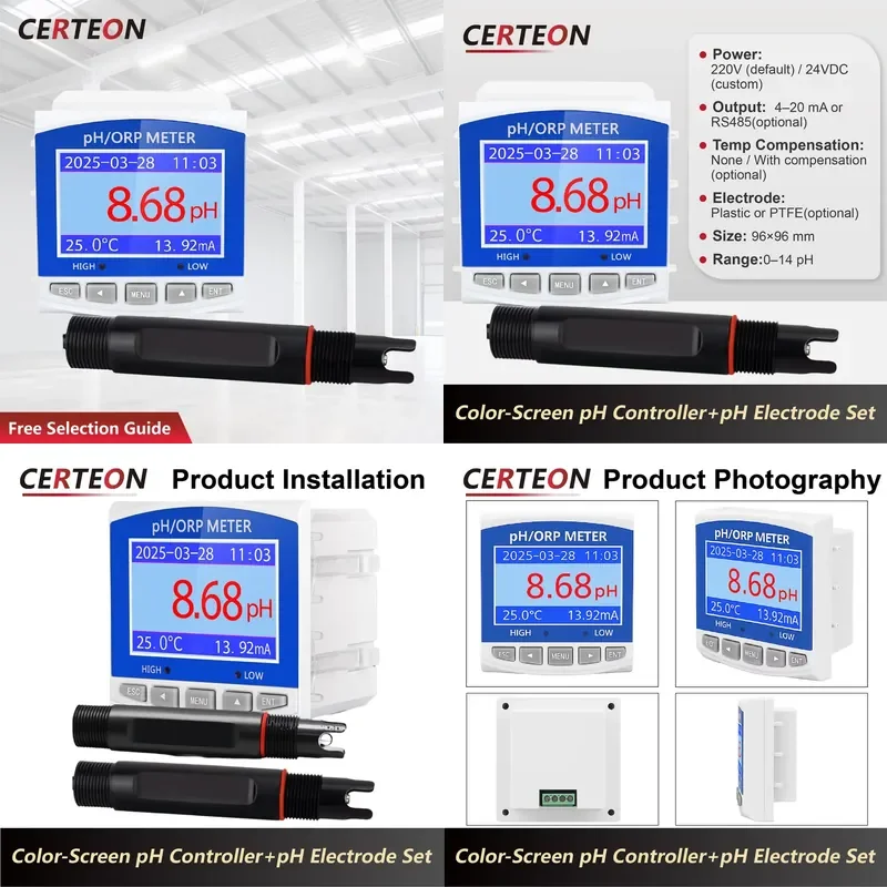 High Precision Industrial Online pH Controller Sensor 4-20mA RS485 Automatic Digital pH Meter for Wastewater Treatment
