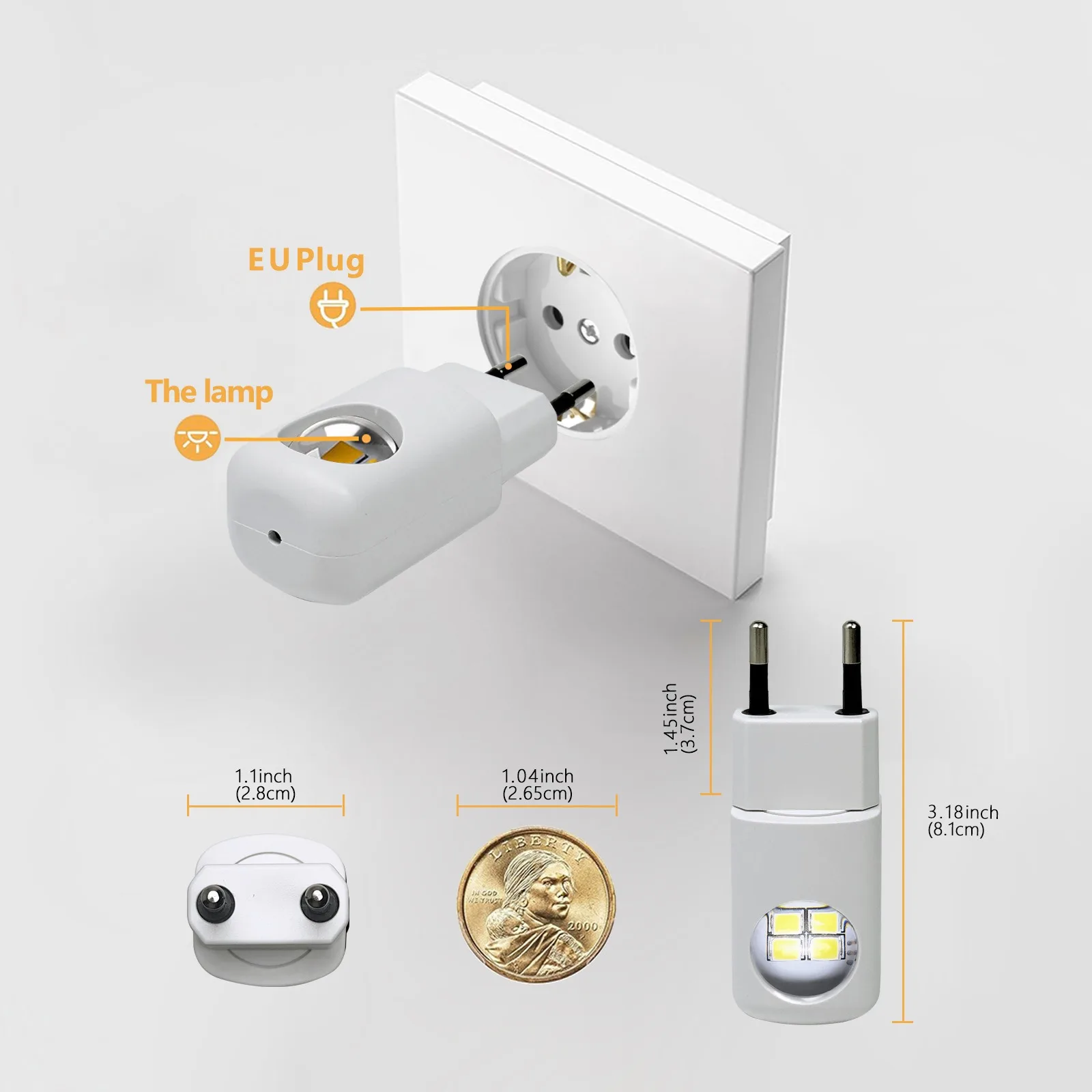 Mini LED Night Light EU/US Plug-In 220v Wall Socket Lamp With Twilight Sensor Energy Saving For Kids Room Bedroo WC Night Lights