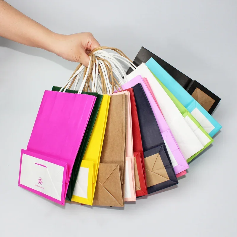 10/30/50pcs DIY Multifunction soft color paper bag with handles Festival gift bag shopping bags kraft paper packing bag