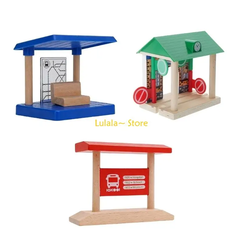 Y4QA Kids Wooden Track Barrier Station Accessory Toy for Family Play Train Scene