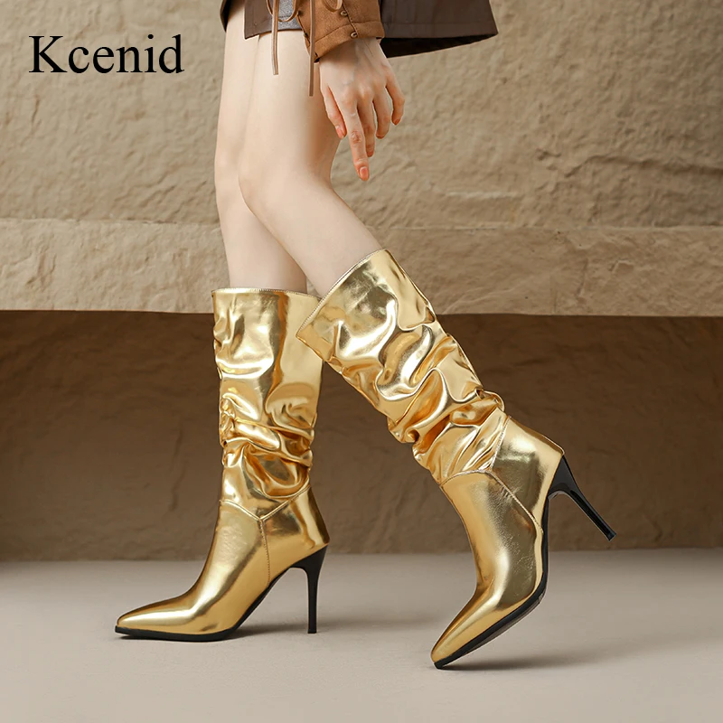 Kcenid Fashion Pleated Party Wedding Shoes Woman Long Boots Sexy Autumn Winter 2024 Women Knee High Boots Thin High Heels Shoes