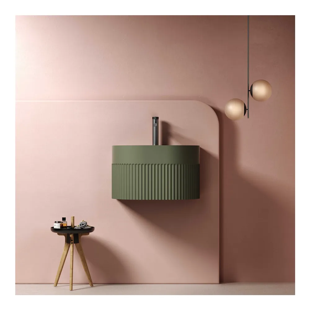 New high-quality groove shape integrated wall-mounted sink washbasin bathroom artificial stone washbasin