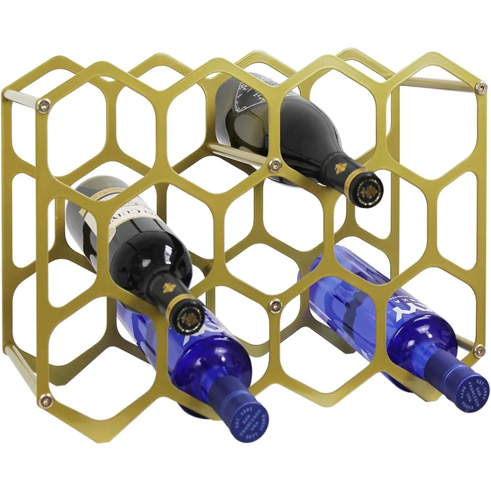 at-valy countertop wine rack,durable and sturdy freestanding 14 bottle wine holder for home decor, bar,cabinet,pantry (gold)
