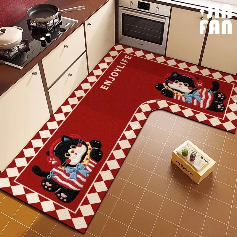 

Кухонный коврик в форме буквы L с мультяшным рисунком, силиконовый, впитывающий, противоскользящий, для дома, моющийся, длинный, узкий ковер-дорожка