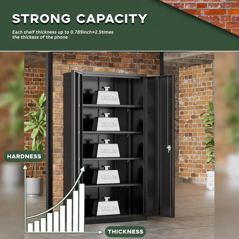 72" H Metal Storage Cabinet, 36" W x 18" D Black Locking Metal Garage Storage Cabinet image 6