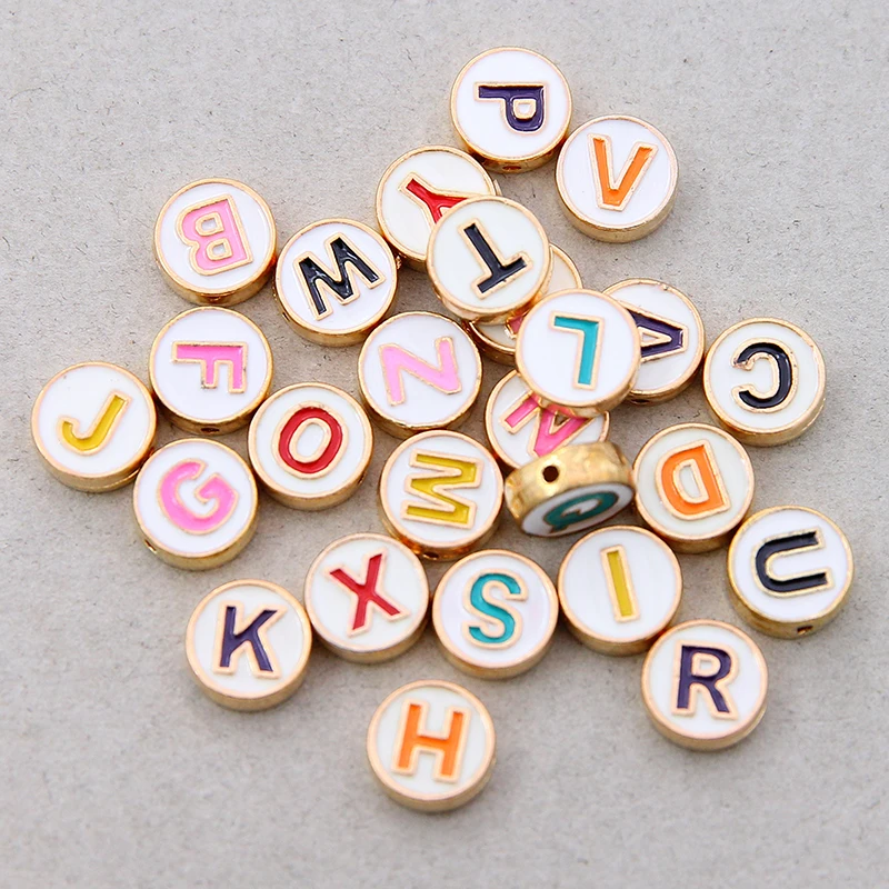 10PCS/ 26pcs Set 10MM Round A-Z Double-sided Letters Beads Colorful English Alphabet Spacer Bead Bracelet Jewelry Making Accesso